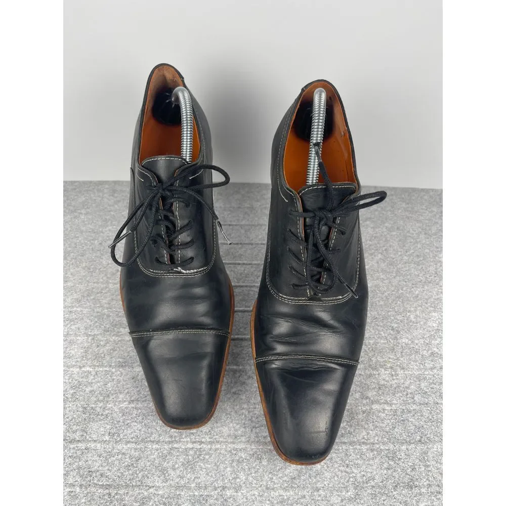 Van Lier‎ men's classic black oxford dress shoes size 10, contrast stitching
